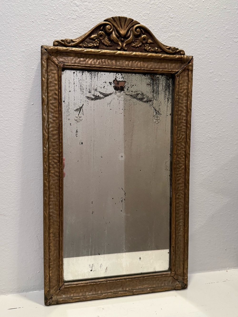 Antique Victorian Gold Guilted Gesso Wooden Wall Mirror, French Louis Style